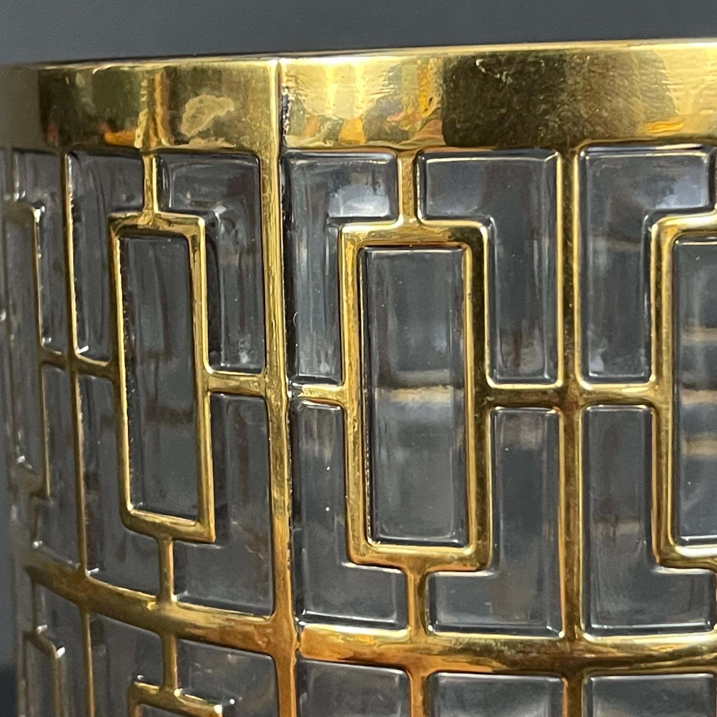 Imperial Glass Company Shoji Screen 22 Karat Gold Plated Ice Bucket For Sale 3