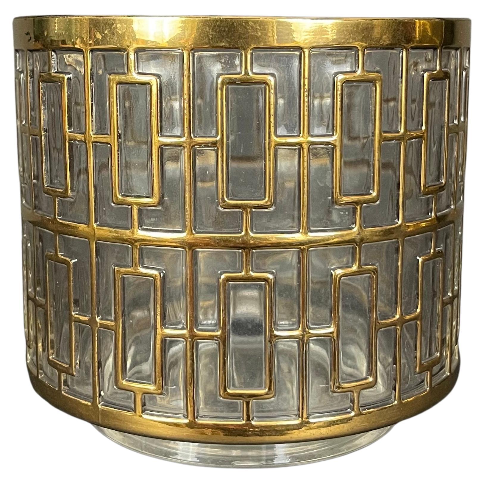 Imperial Glass Company Shoji Screen 22 Karat Gold Plated Ice Bucket For Sale