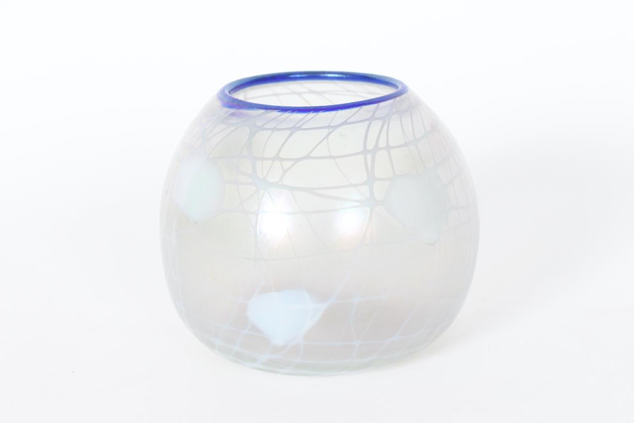 Imperial Glass Freehand Hanging Hearts Blue Rimmed Art Glass Rose Bowl, C. 1923 4