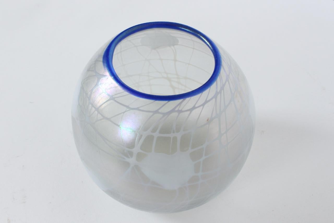 Imperial Glass Freehand Hanging Hearts Blue Rimmed Art Glass Rose Bowl, C. 1923 7