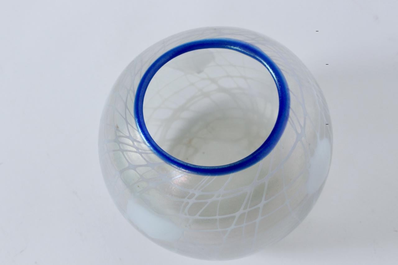 Imperial Glass Freehand Hanging Hearts Blue Rimmed Art Glass Rose Bowl, C. 1923 8