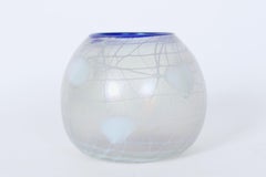 Imperial Glass Freehand Hanging Hearts Blue Rimmed Art Glass Rose Bowl, C. 1923