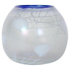 Imperial Glass Freehand Hanging Hearts Blue Rimmed Art Glass Rose Bowl, C. 1923