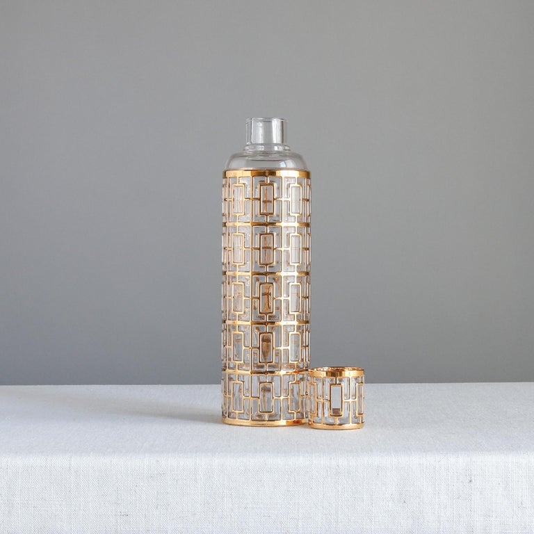 Imperial Glass Shoji Saki Bottle Decanter, Labeled, Gold Decoration