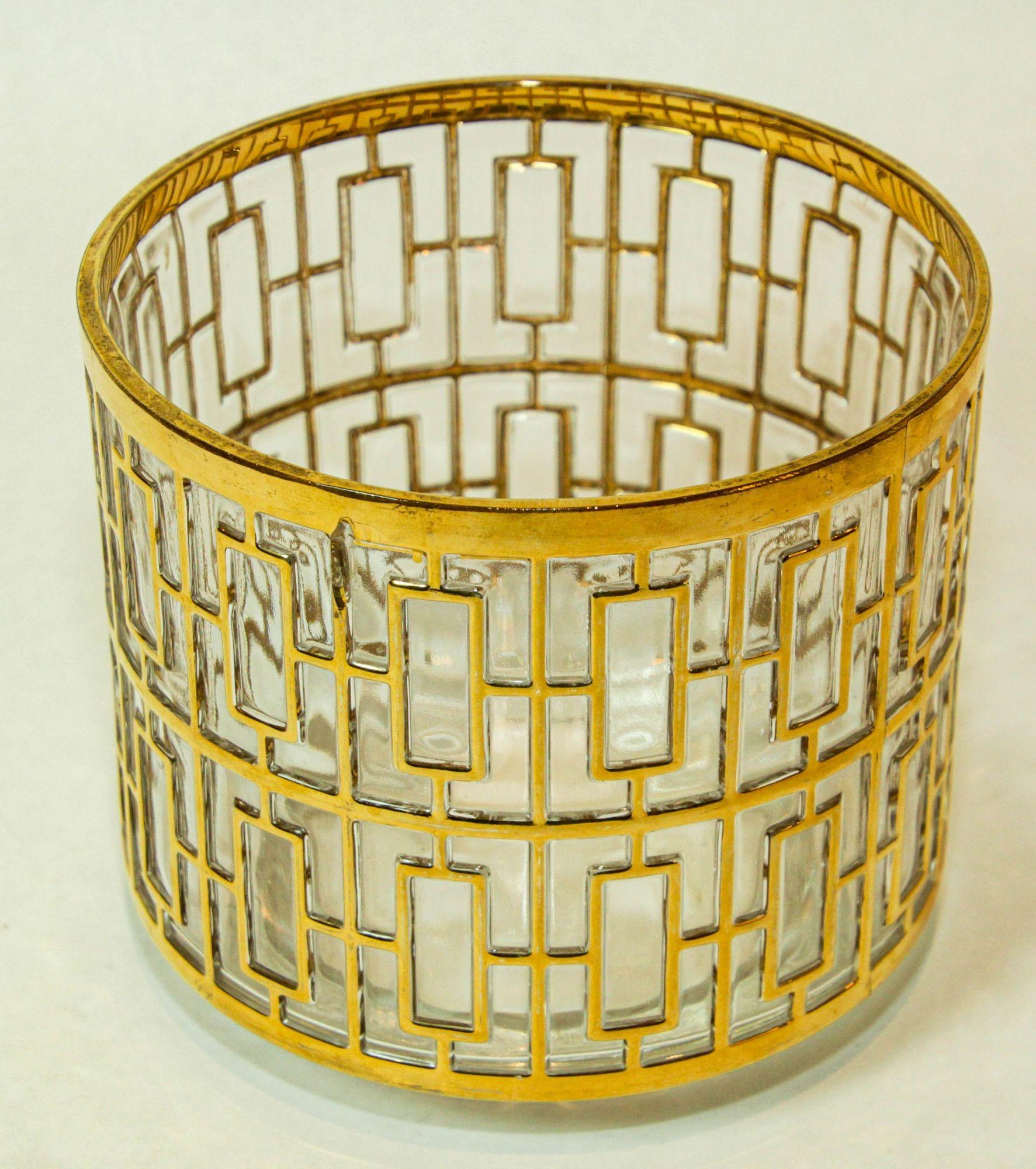 Cubitera de cristal imperial con pantalla Shoji 1960 Cubitera de colección con incrustación de oro de 22 quilates en venta 6