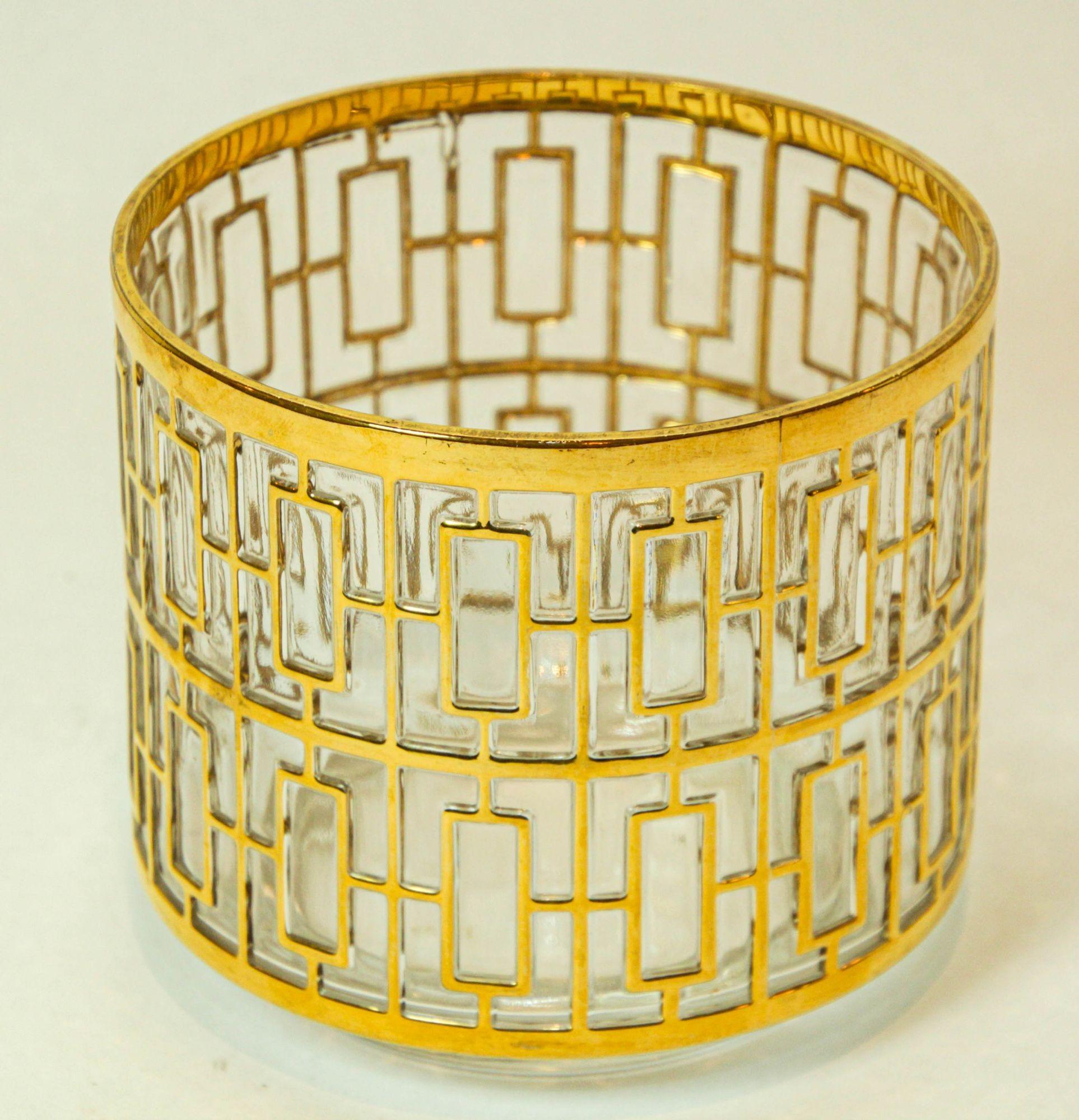 Cubitera de cristal imperial con pantalla Shoji 1960 Cubitera de colección con incrustación de oro de 22 quilates en venta 8