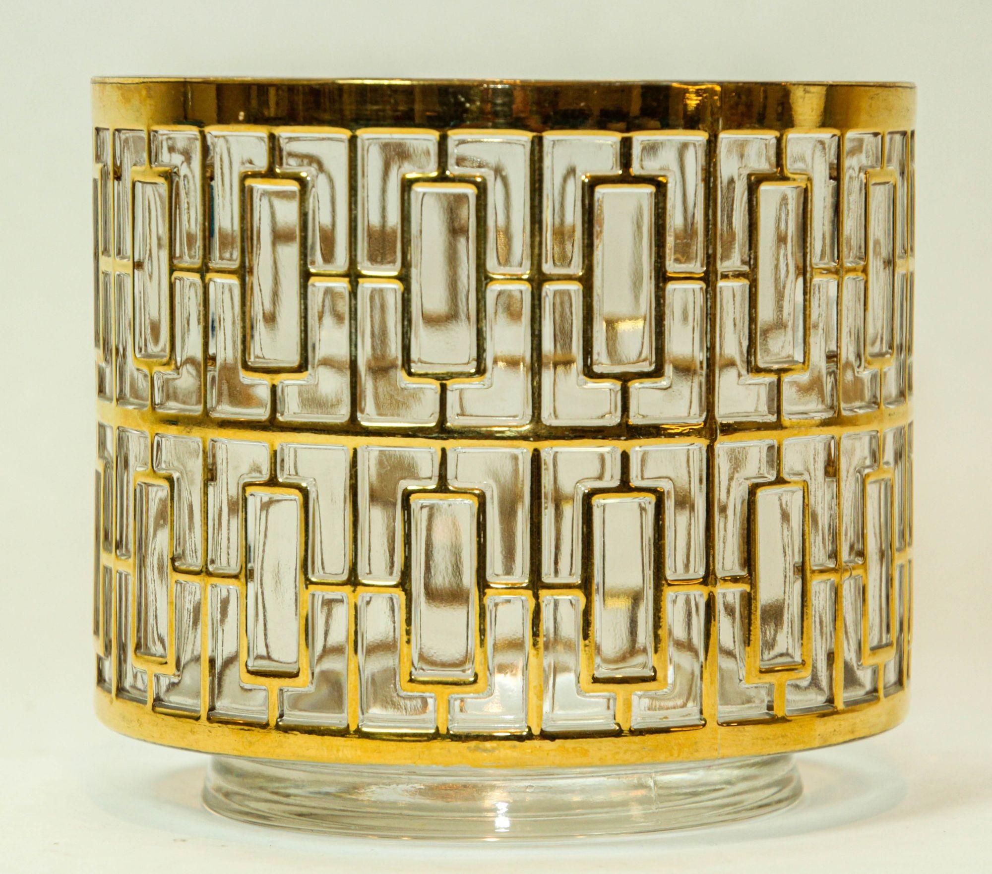 Cubitera de cristal imperial con pantalla Shoji 1960 Cubitera de colección con incrustación de oro de 22 quilates Estadounidense en venta