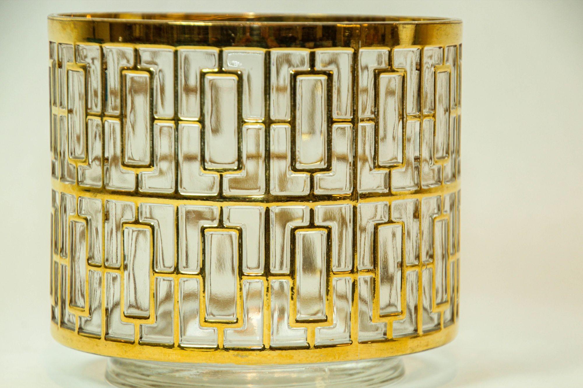 Cubitera de cristal imperial con pantalla Shoji 1960 Cubitera de colección con incrustación de oro de 22 quilates en Bueno estado para la venta en North Hollywood, CA
