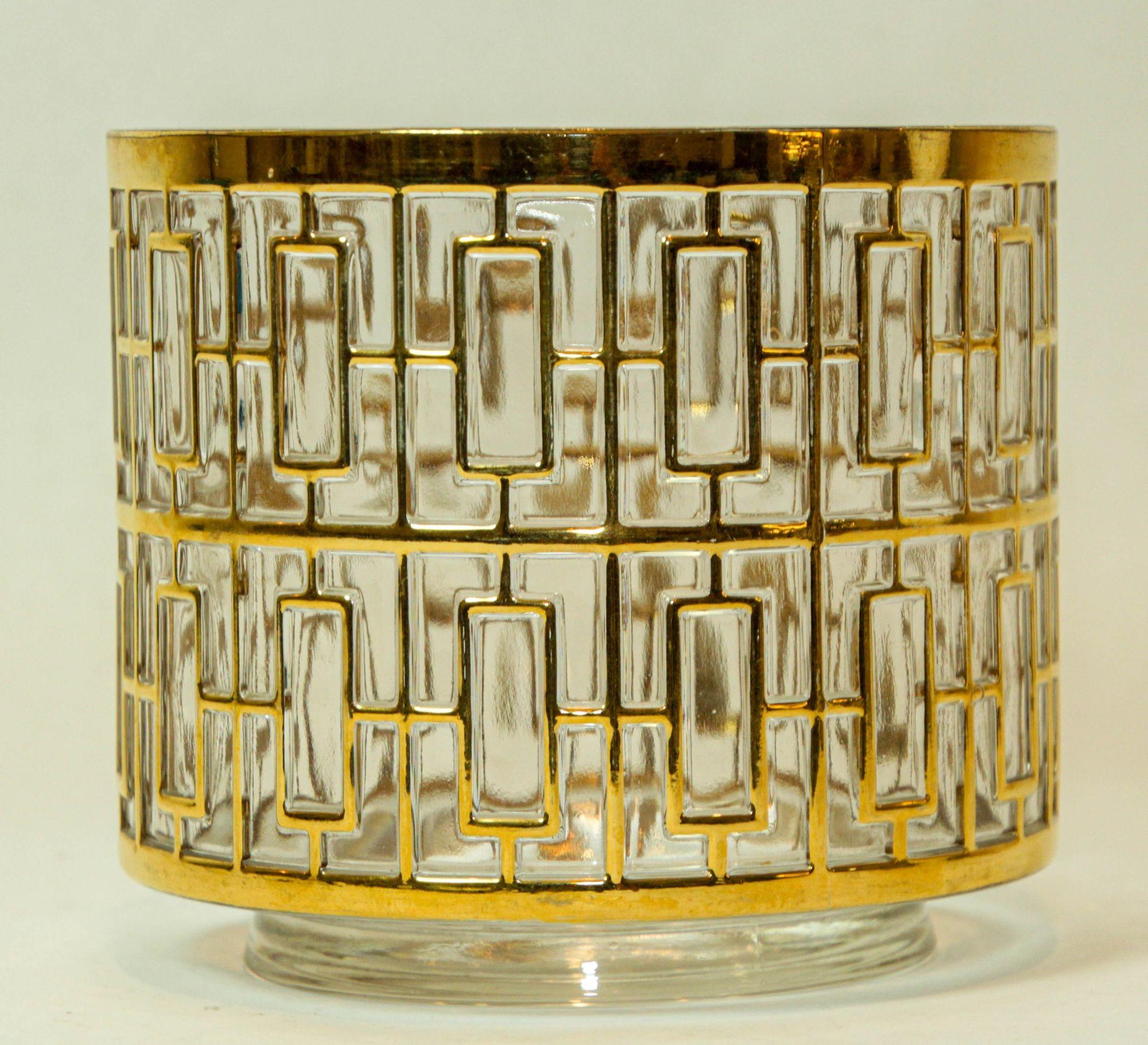 Cubitera de cristal imperial con pantalla Shoji 1960 Cubitera de colección con incrustación de oro de 22 quilates siglo XX en venta