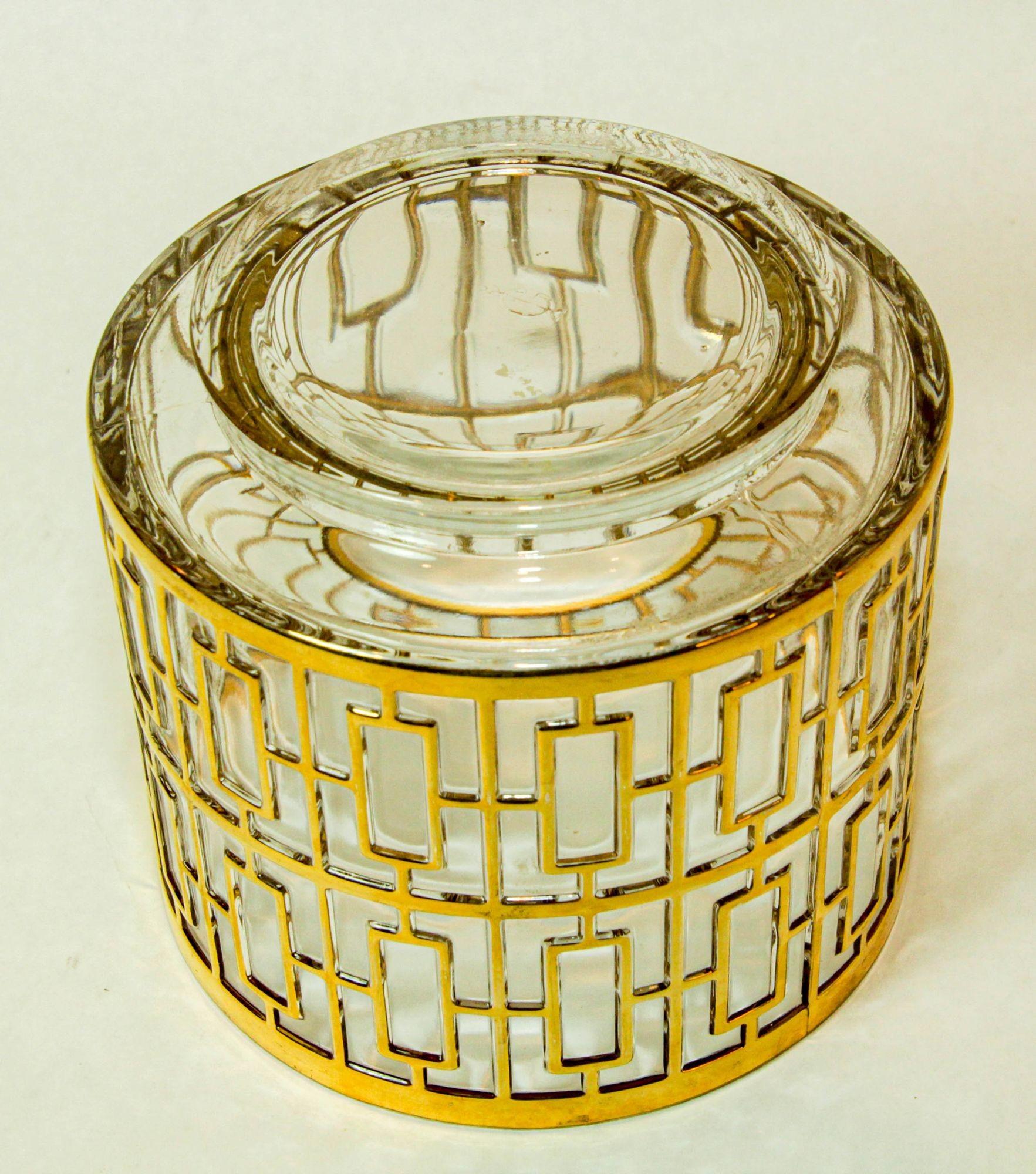 Cubitera de cristal imperial con pantalla Shoji 1960 Cubitera de colección con incrustación de oro de 22 quilates Vidrio artístico en venta