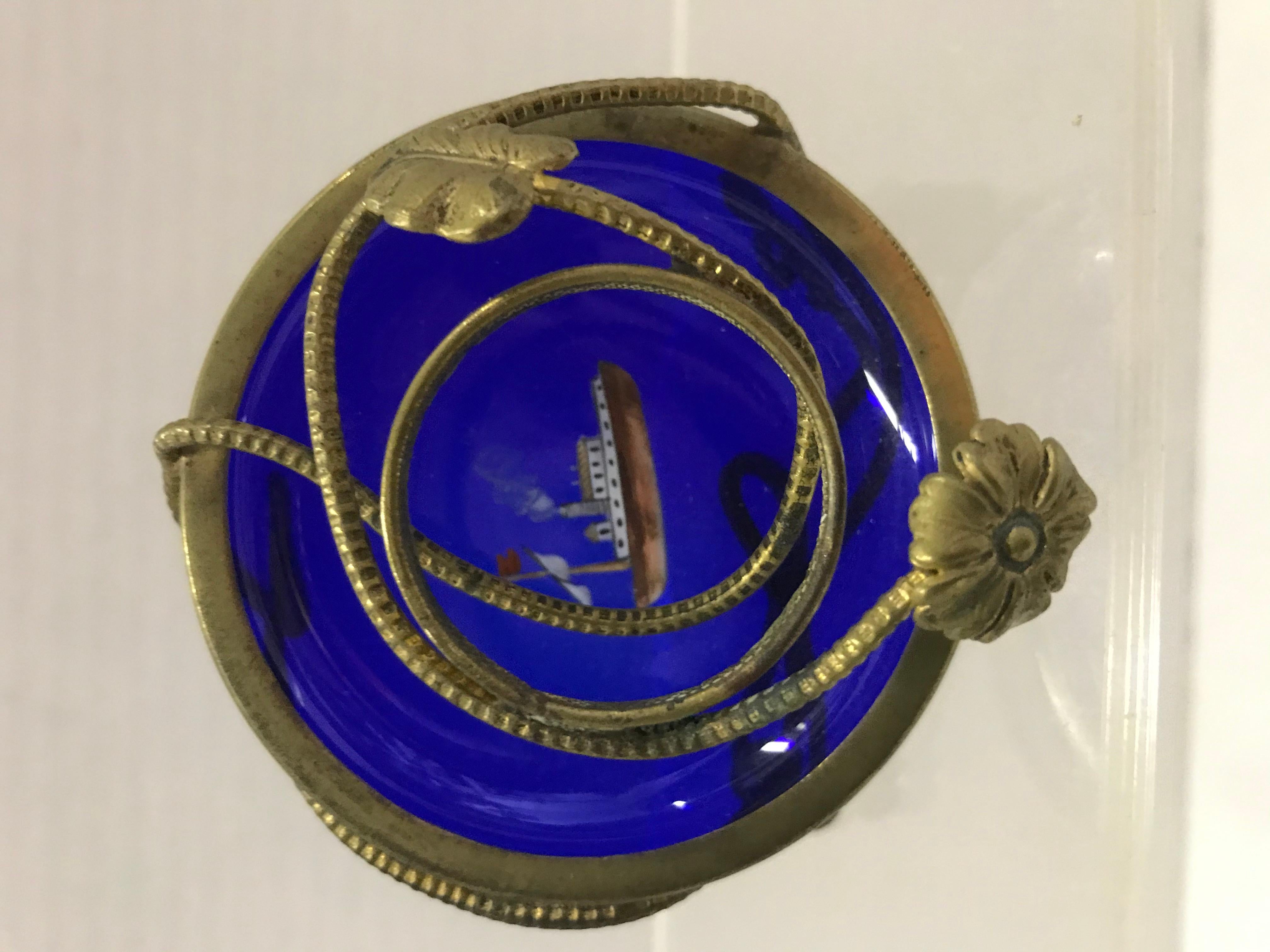 Gilt Imperial Glasswork of St. Petersburg 1900s Cobalt Blue Glass Egg on Stand