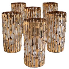 Imperial Gold "Bambu" Faux Bamboo Gold Highball Glasses, Set of Six