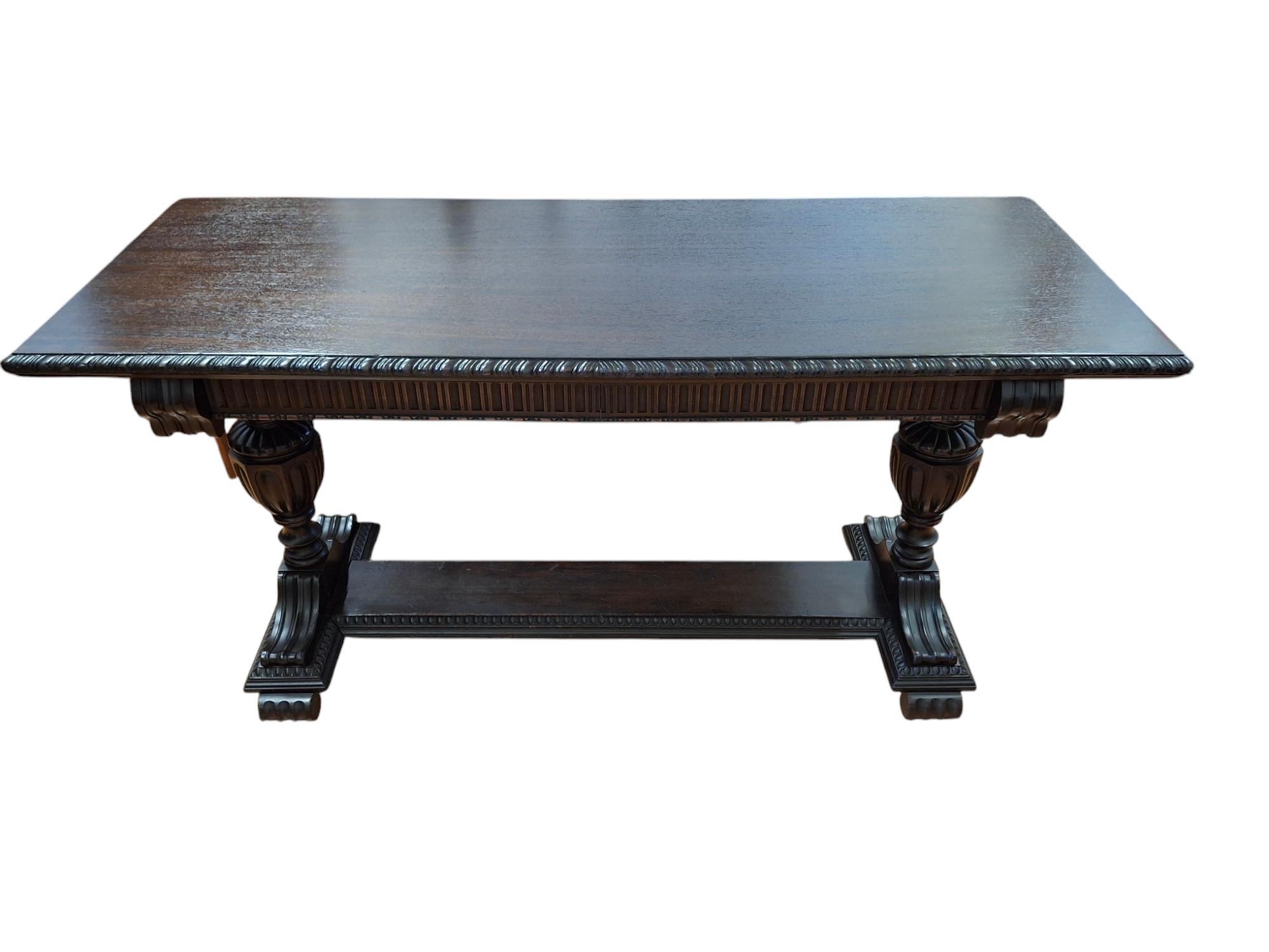 Mid-20th Century Imperial Grand Rapids Mahogany Tudor Design Console Table For Sale