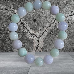 Imperial Green and Lavender Burmese A-Jade Beaded Bracelet (11mm Each) 07002