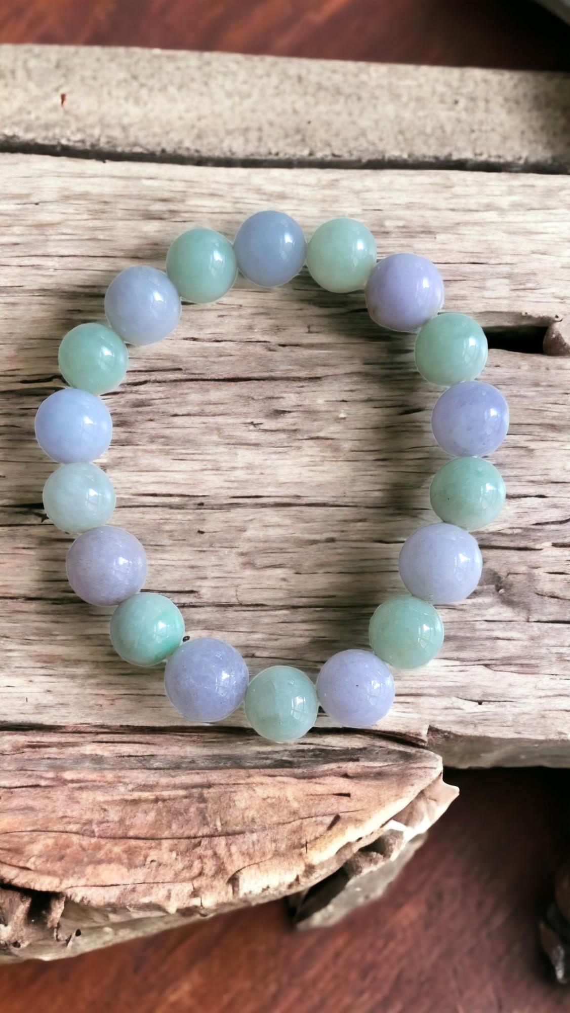 Imperial Green and Lavender Burmese A-Jade Beaded Bracelet (11mm Each) 07002 For Sale 2