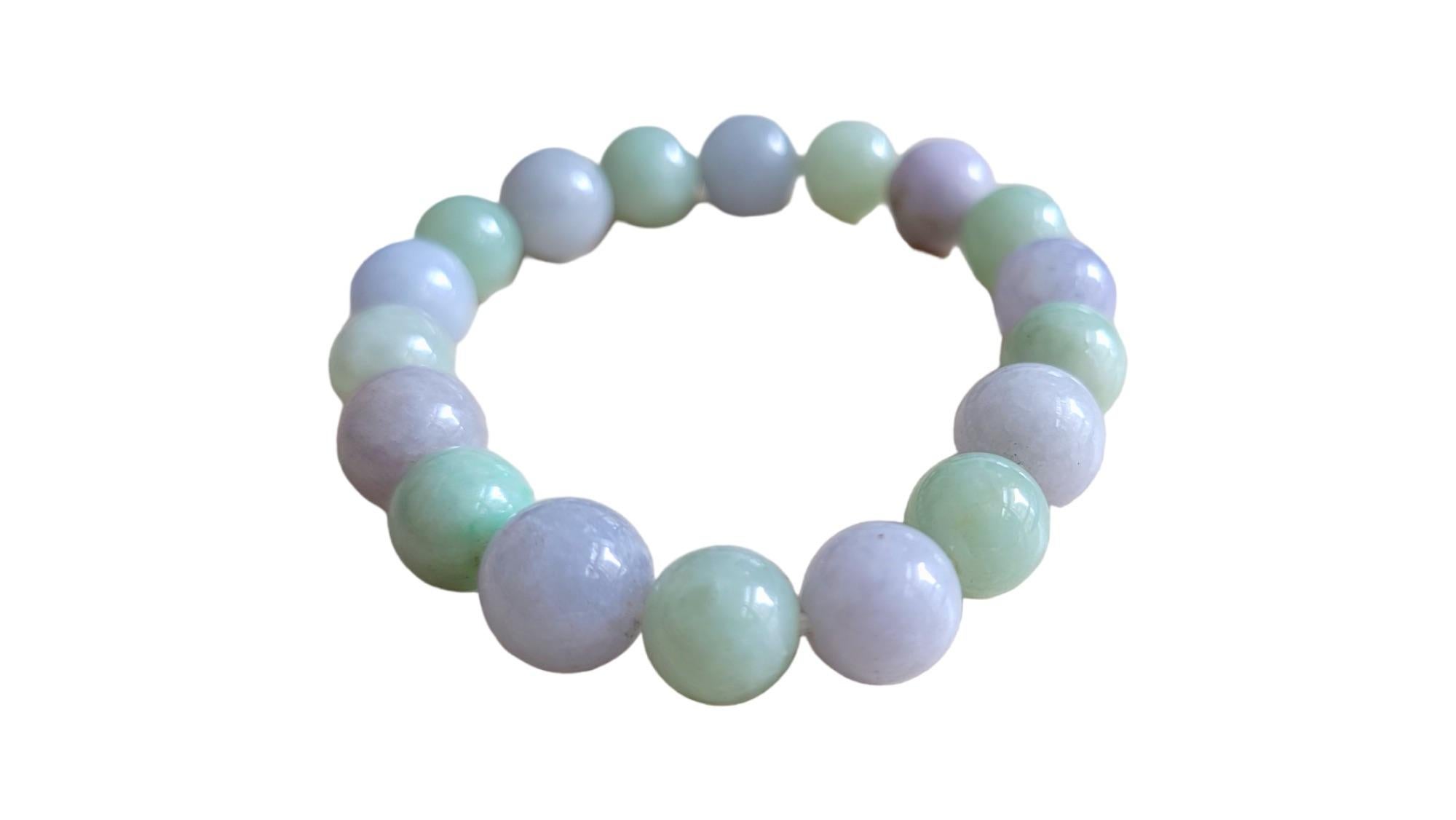 Bracelet impérial perlé birman A-Jade vert et lavande (11 mm chacun) 07002 en vente 3