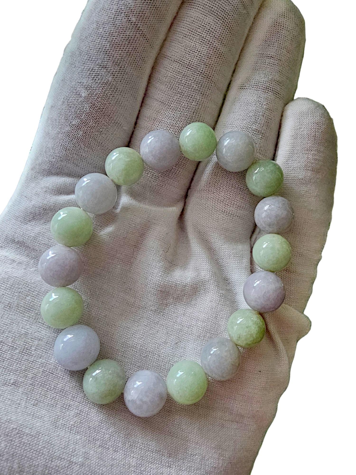 Bracelet impérial perlé birman A-Jade vert et lavande (11 mm chacun) 07002 en vente 4