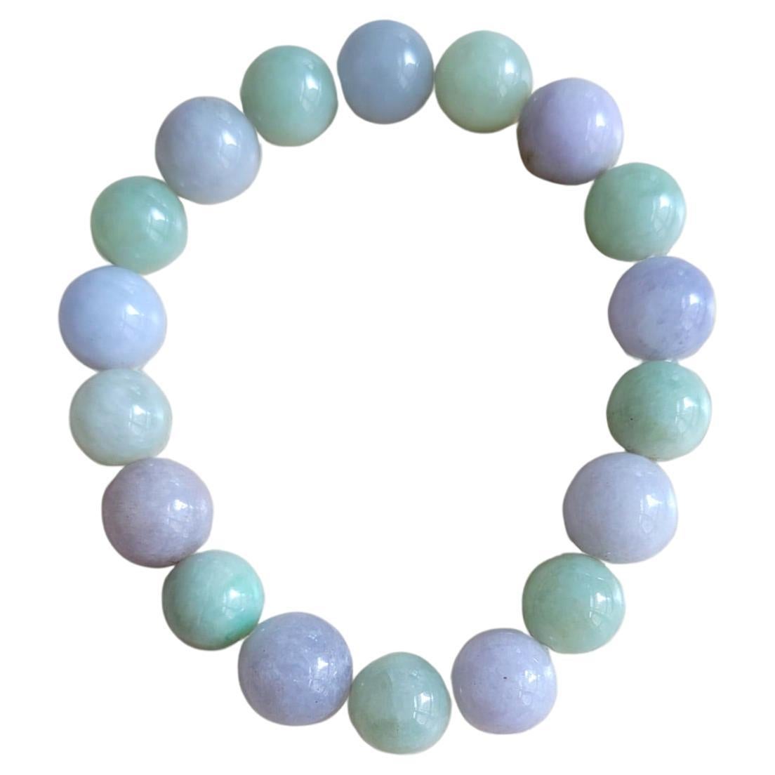 Imperial Green and Lavender Burmese A-Jade Beaded Bracelet (11mm Each) 07002 For Sale