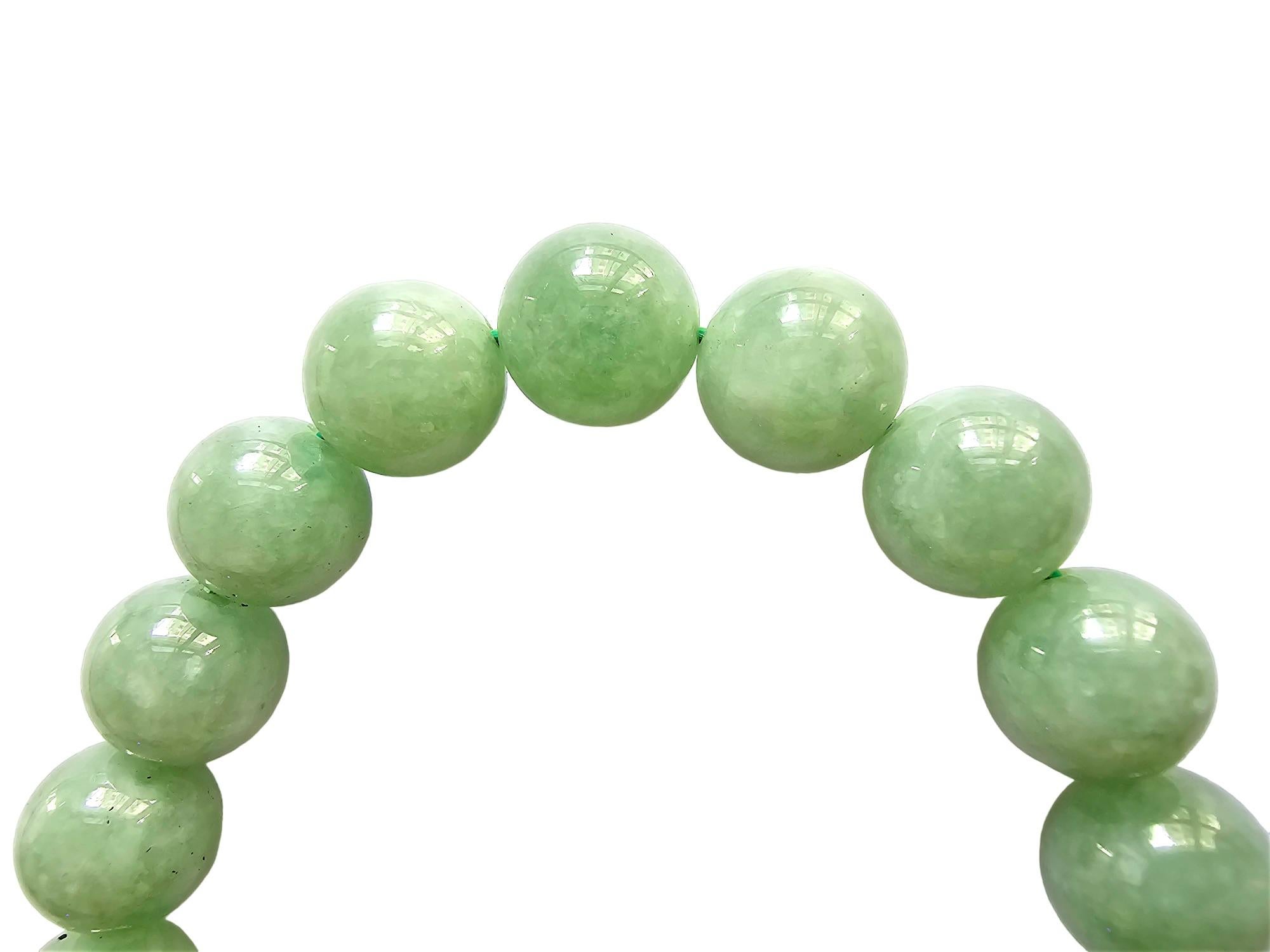 Imperial Green Burmese A-Jade Beaded Bracelet (10mm Each x 19 beads) 05002 For Sale 1