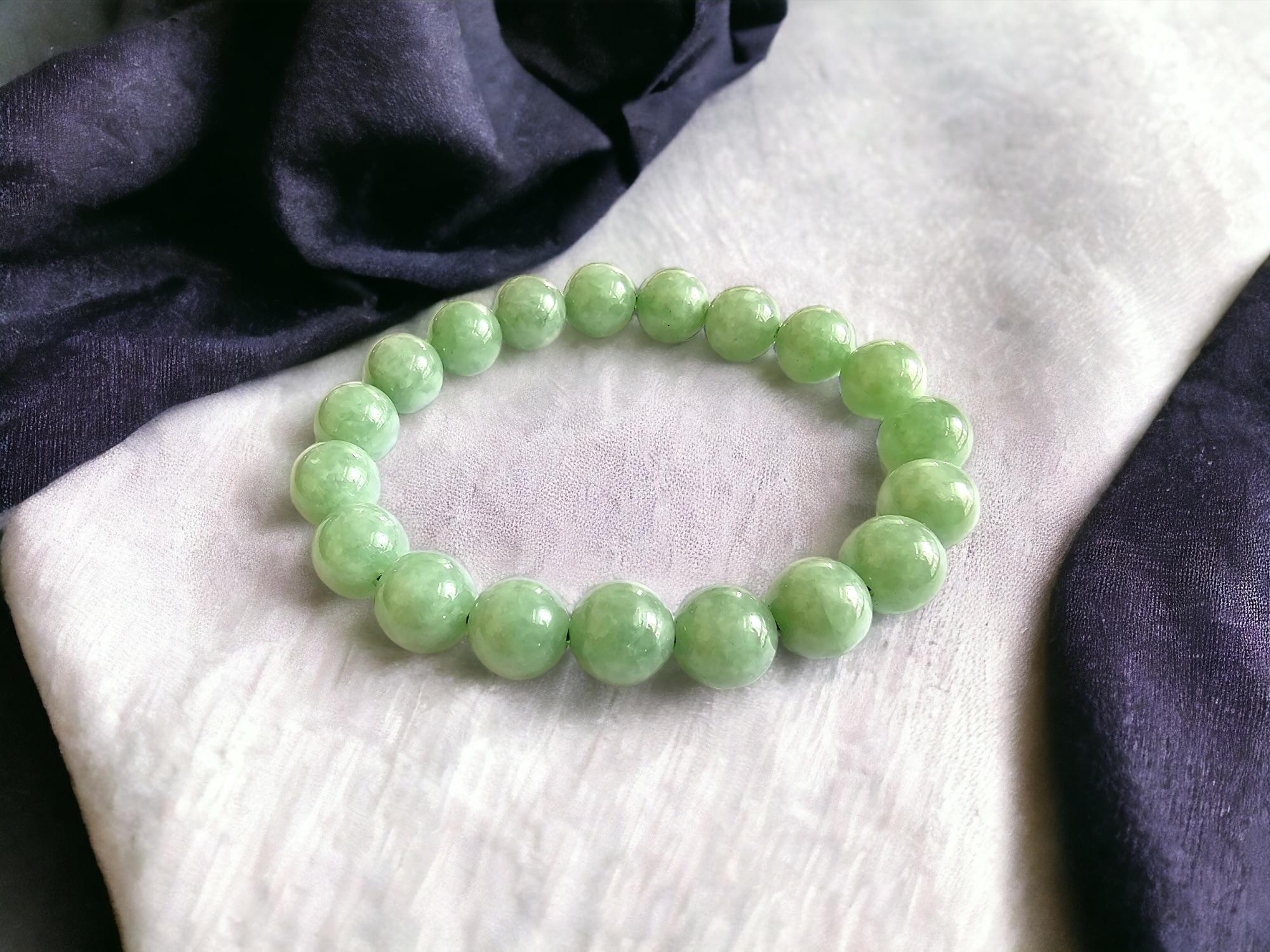 Imperial Green Burmese A-Jade Beaded Bracelet (10mm Each x 19 beads) 05002 1