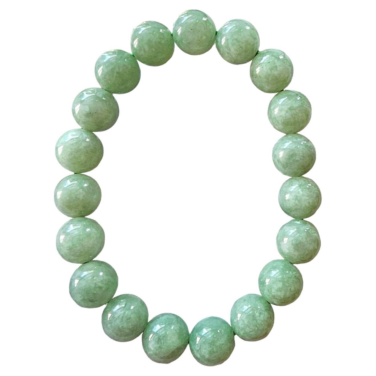 Imperial Green Burmese A-Jade Beaded Bracelet (10mm Each x 19 beads) 05002 For Sale