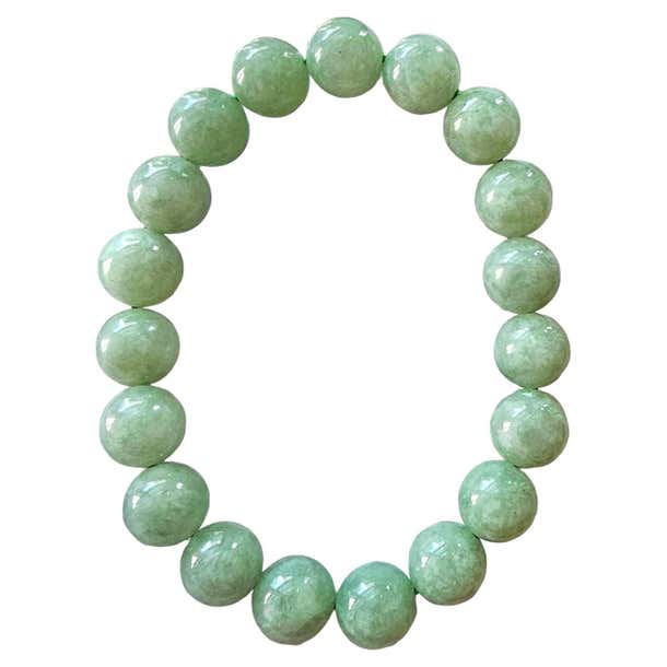 Imperial Green Burmese A-Jade Beaded Bracelet (10mm Each x 19 beads ...