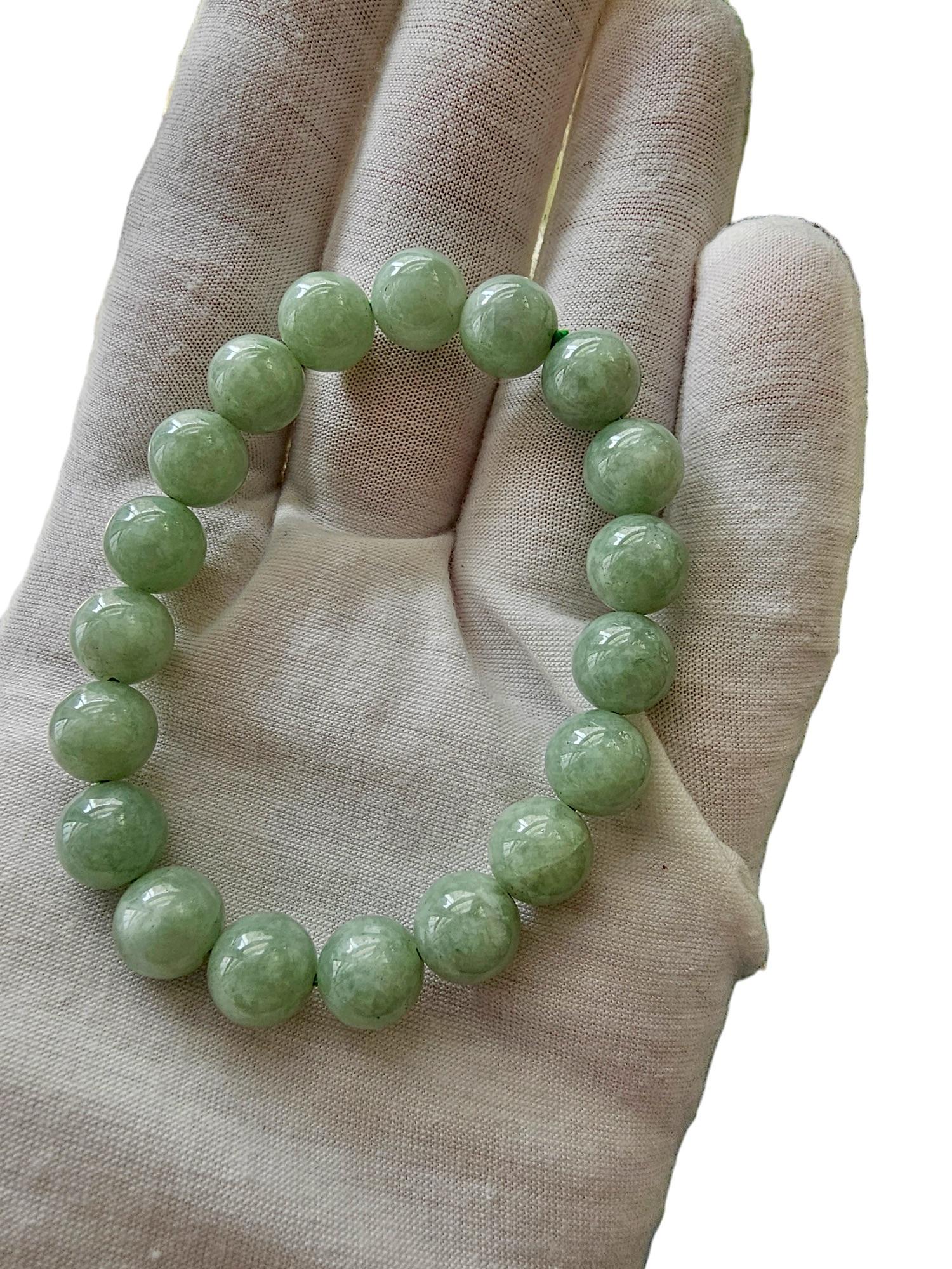 Imperial Green Burmese A-Jade Beaded Bracelet (10mm Each x 19 beads) 05003 For Sale 8
