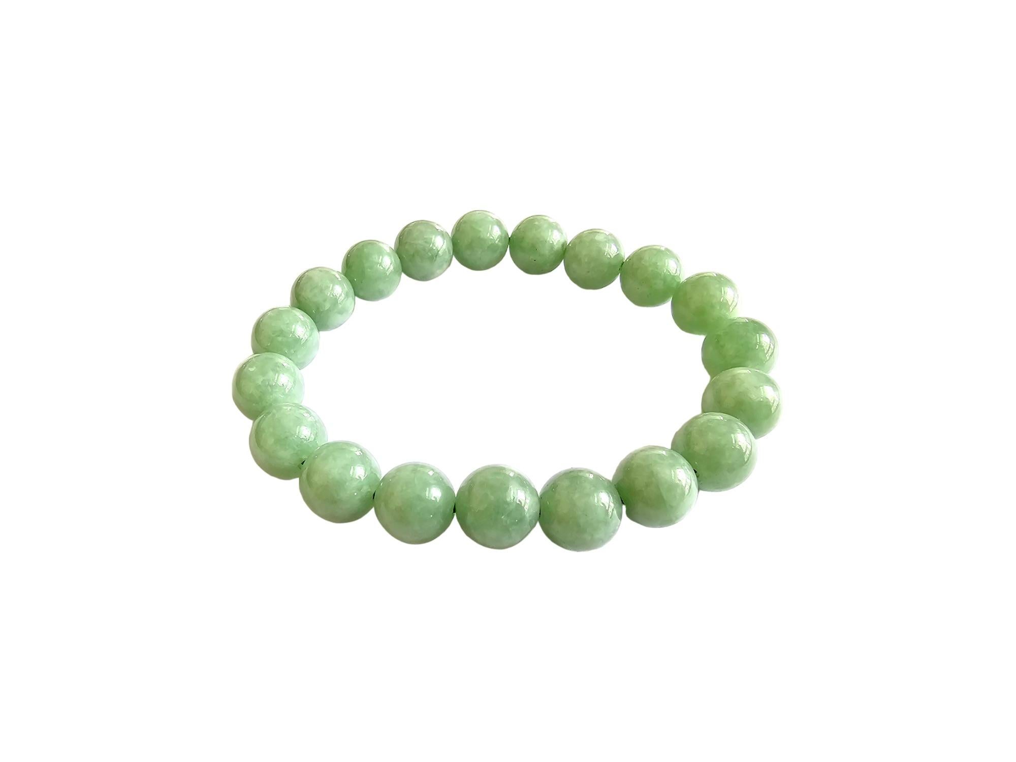 Imperial Green Burmese A-Jade Beaded Bracelet (10mm Each x 19 beads) 05003 For Sale 2