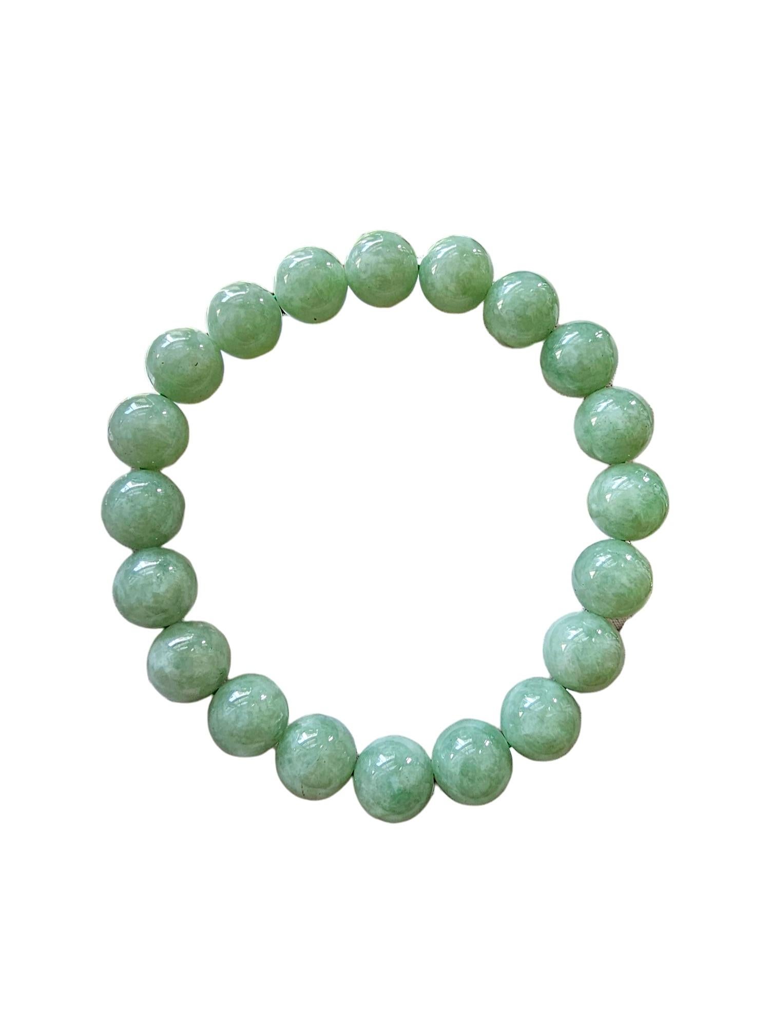 Imperial Green Burmese A-Jade Beaded Bracelet (10mm Each x 20 beads) 05005 For Sale 5