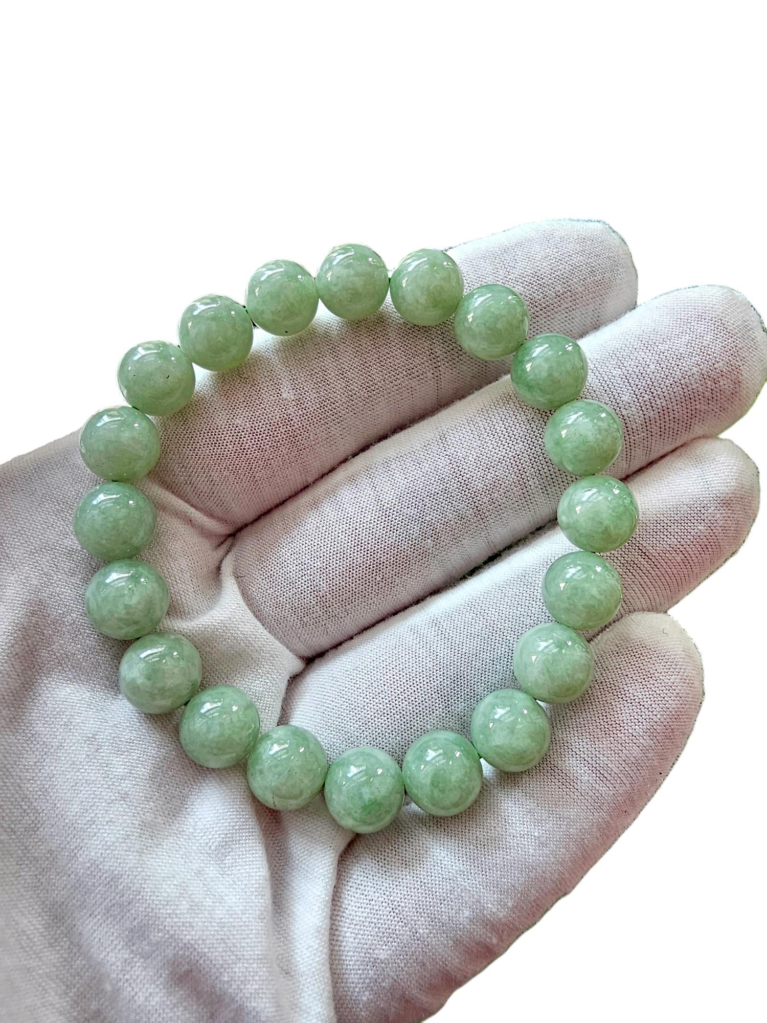 Imperial Green Burmese A-Jade Beaded Bracelet (10mm Each x 20 beads) 05005 For Sale 6