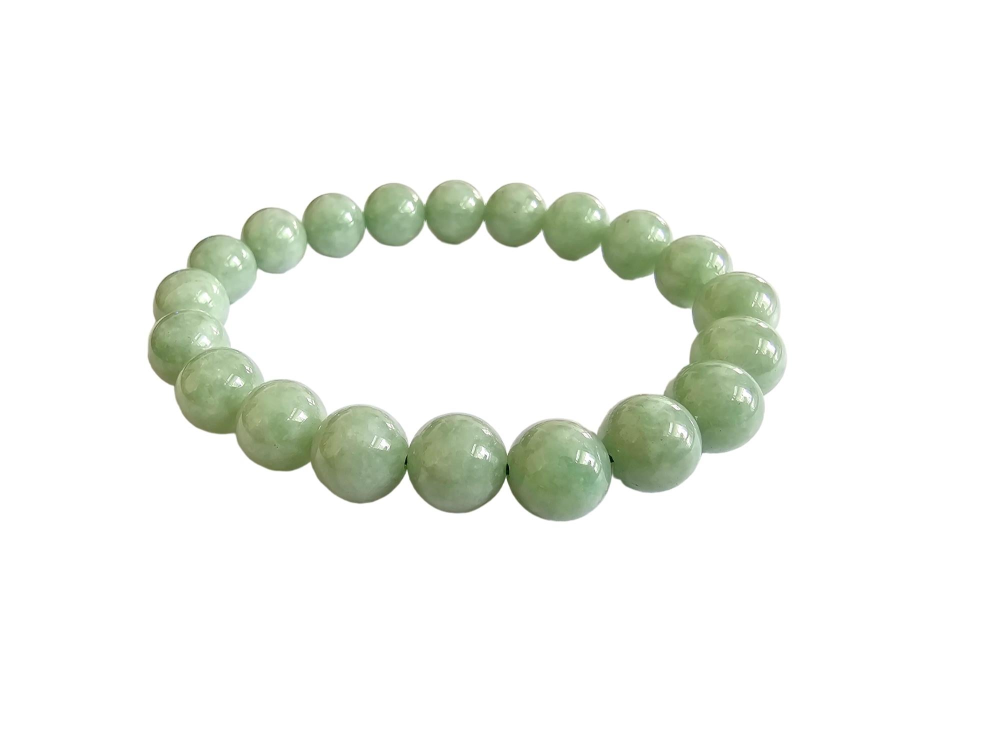 Imperial Green Burmese A-Jade Beaded Bracelet (10mm Each x 20 beads) 05005 For Sale 2
