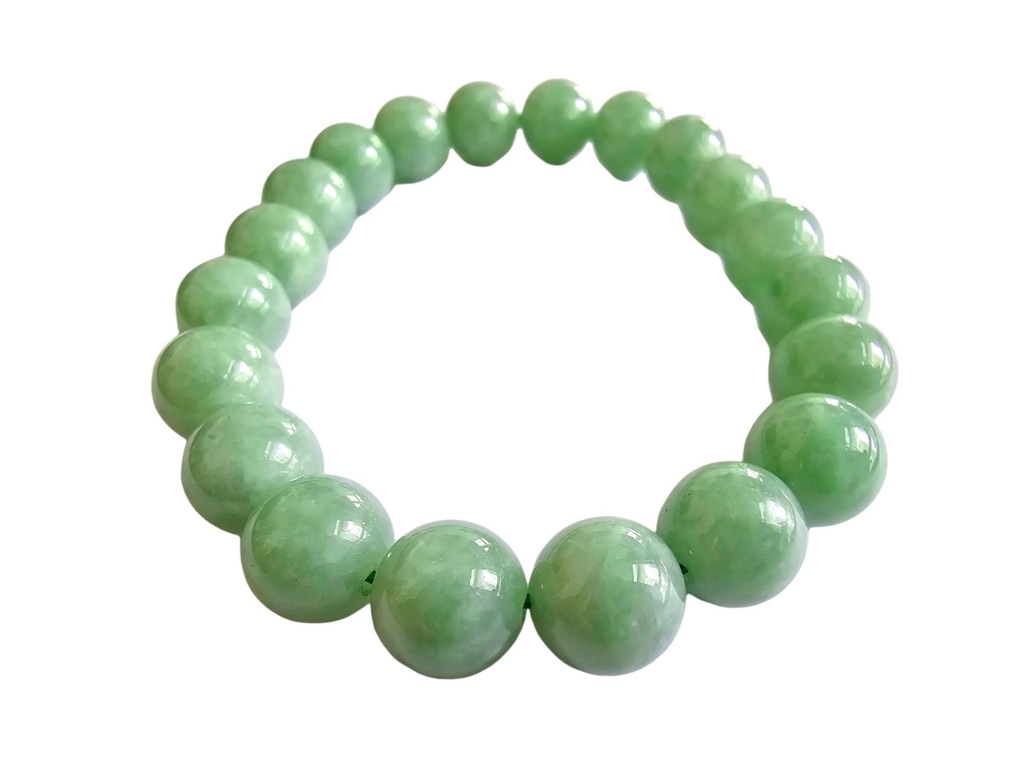 Imperial Green Burmese A-Jade Beaded Bracelet (10mm Each x 20 beads) 05005 For Sale 3