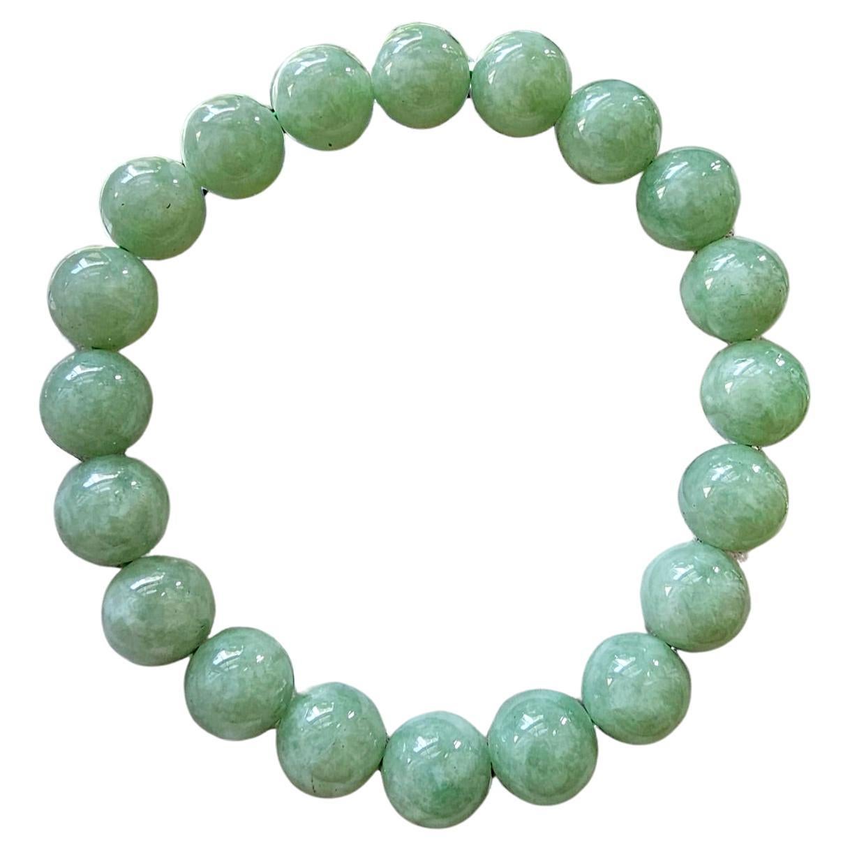 Imperial Green Burmese A-Jade Beaded Bracelet (10mm Each x 20 beads) 05005 For Sale