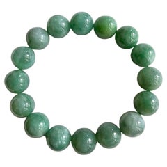 Imperial Green Burmese A-Jade Beaded Bracelet MADE IN JAPAN 12mm x 16 beads