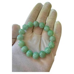 Imperial Green Burmese A-Jade Beaded Bracelet MADE IN JAPAN 12mm x 16 beads