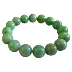 Imperial Green Burmese A-Jade Beaded Bracelet MADE IN JAPAN 12mm x 16 beads