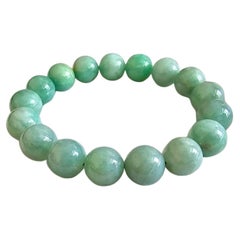 Imperial Green Burmese A-Jade Beaded Bracelet MADE IN JAPAN 12mm x 17 beads