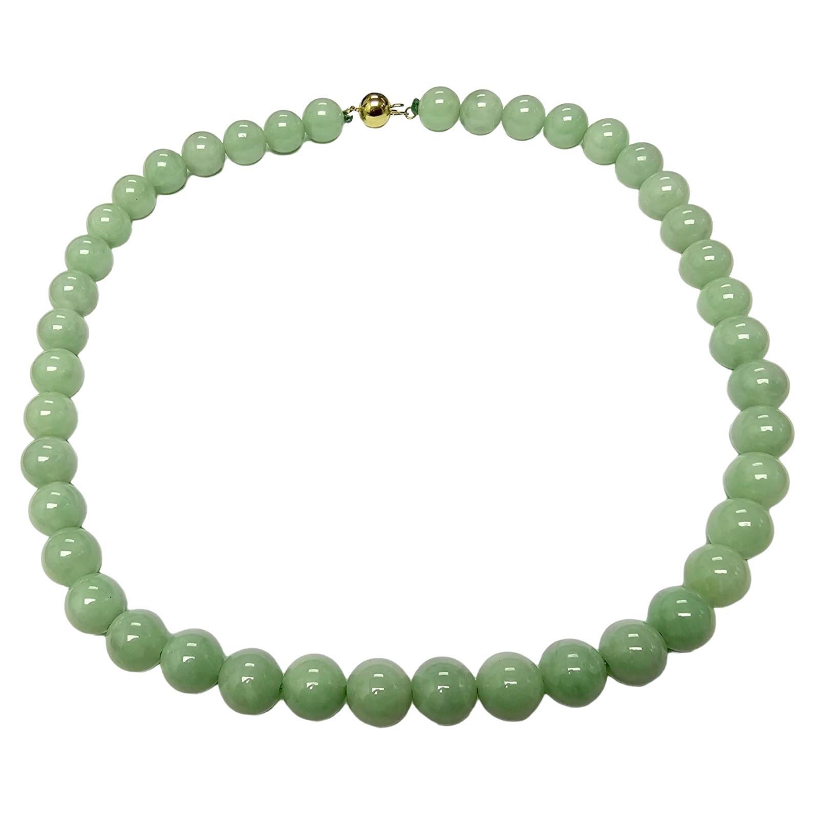 Imperial Green Burmese A-Jade Beaded Necklace (10mm Each x 42 beads) 10001 For Sale