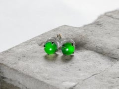 Imperial Green Burmese A-Jade Stud Earrings 18K White Gold Certified