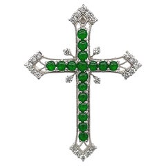 Imperial Green Jade and Diamond Cross Pendant by Dilys'