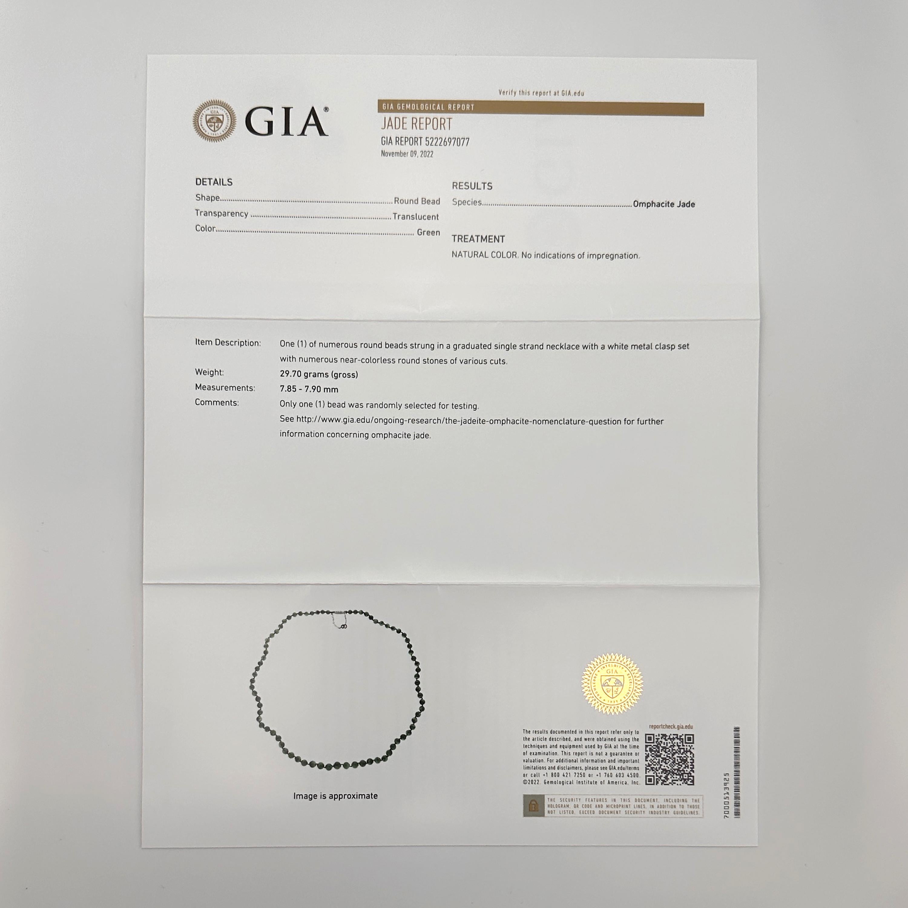 Women's or Men's Imperial Green Jade Necklace GIA Certified Untreated