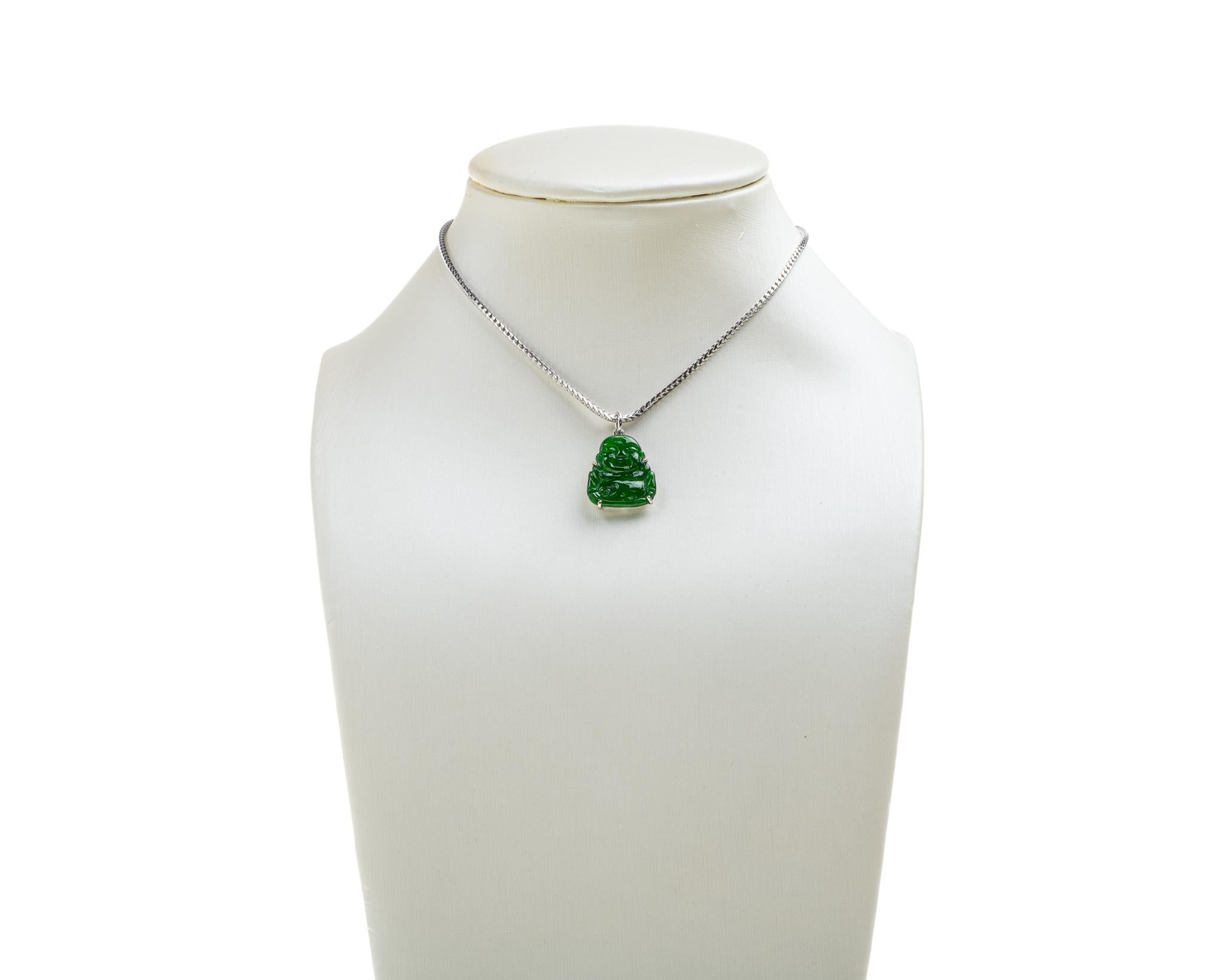 Contemporary Imperial Green Jadeite Jade Buddha Pendant, Certified Untreated