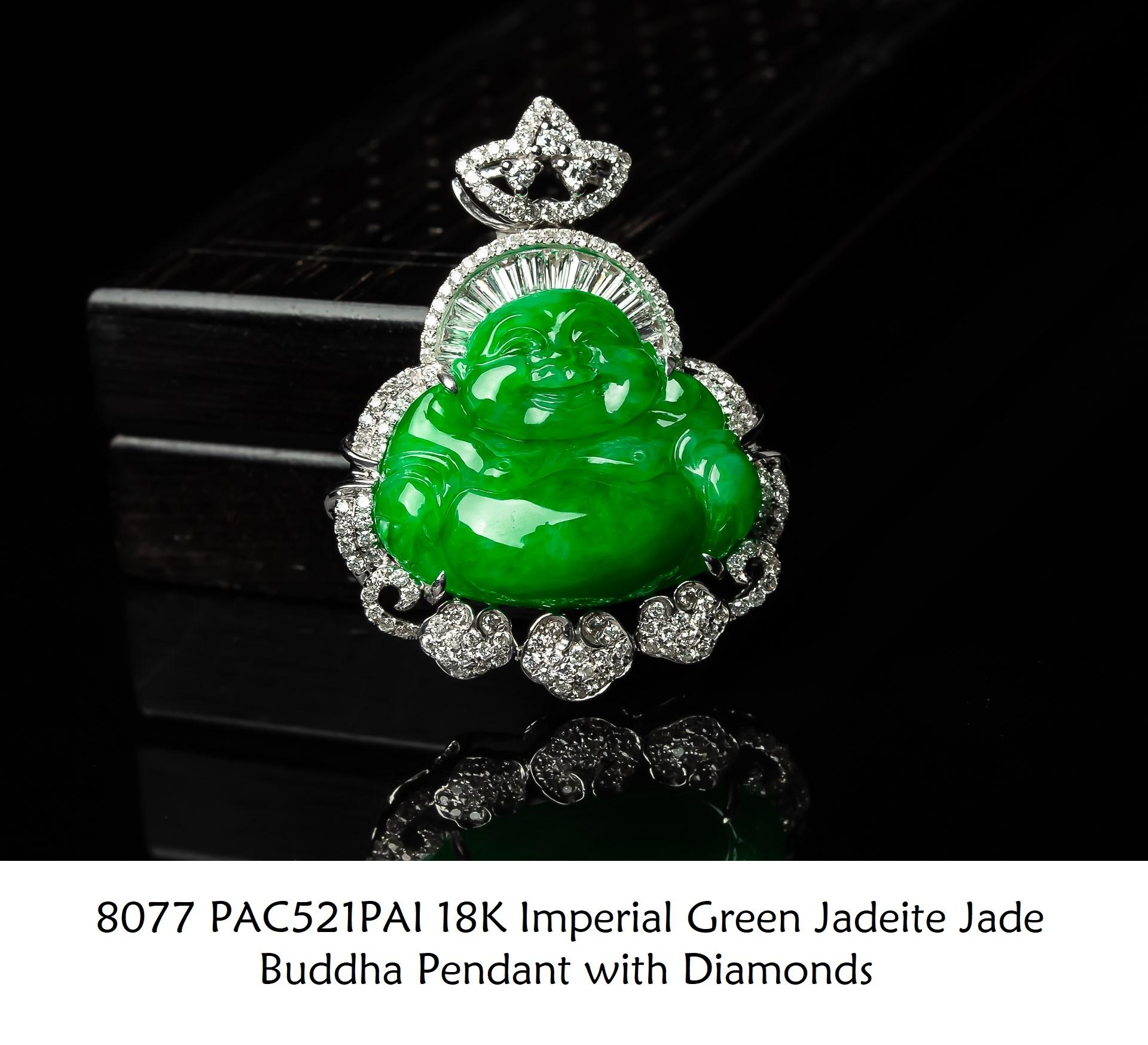 da uomo o donna Ciondolo Buddha Imperiale in giadeite verde con diamanti in vendita
