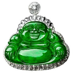 Imperialer grüner Jadeit Jade Buddha-Anhänger mit Diamanten