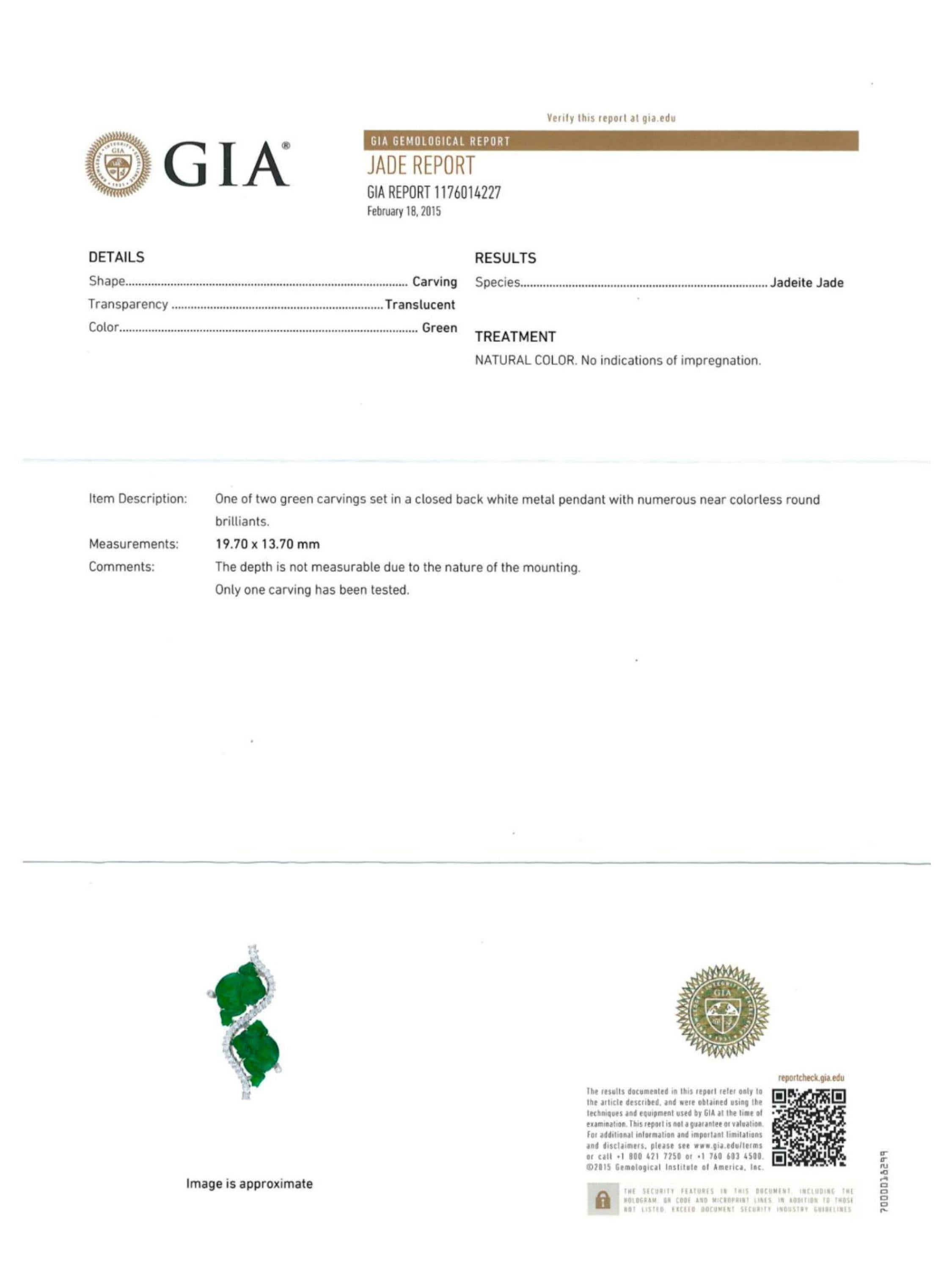 Ciondolo con rana di giada verde imperiale e diamanti, certificato GIA non trattato in vendita 1