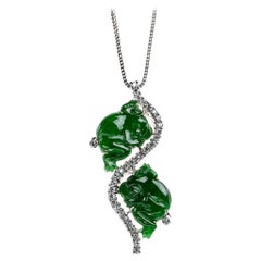 Imperial Green Jadeite Jade Frog and Diamond Pendant, GIA Certified Untreated