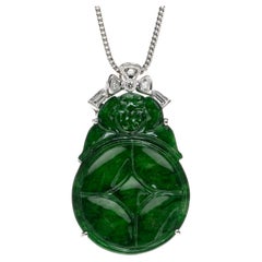 Imperial Green Jadeite Jade Gold Coin and Diamond Pendant, Certified Untreated
