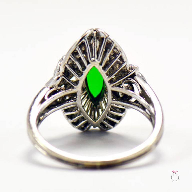 Women's Imperial Green Jadeite jade Marquise Shape cabochon and Diamond Ring, GIA
