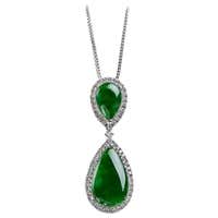 Important Certified Natural Jade Diamond Drop Pendant, Imperial Green ...