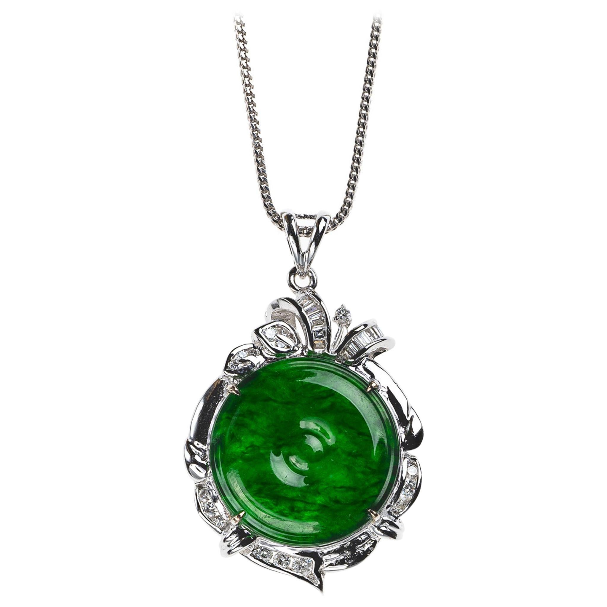 Imperial Green Jadeite Jade Frog and Diamond Pendant, GIA Certified